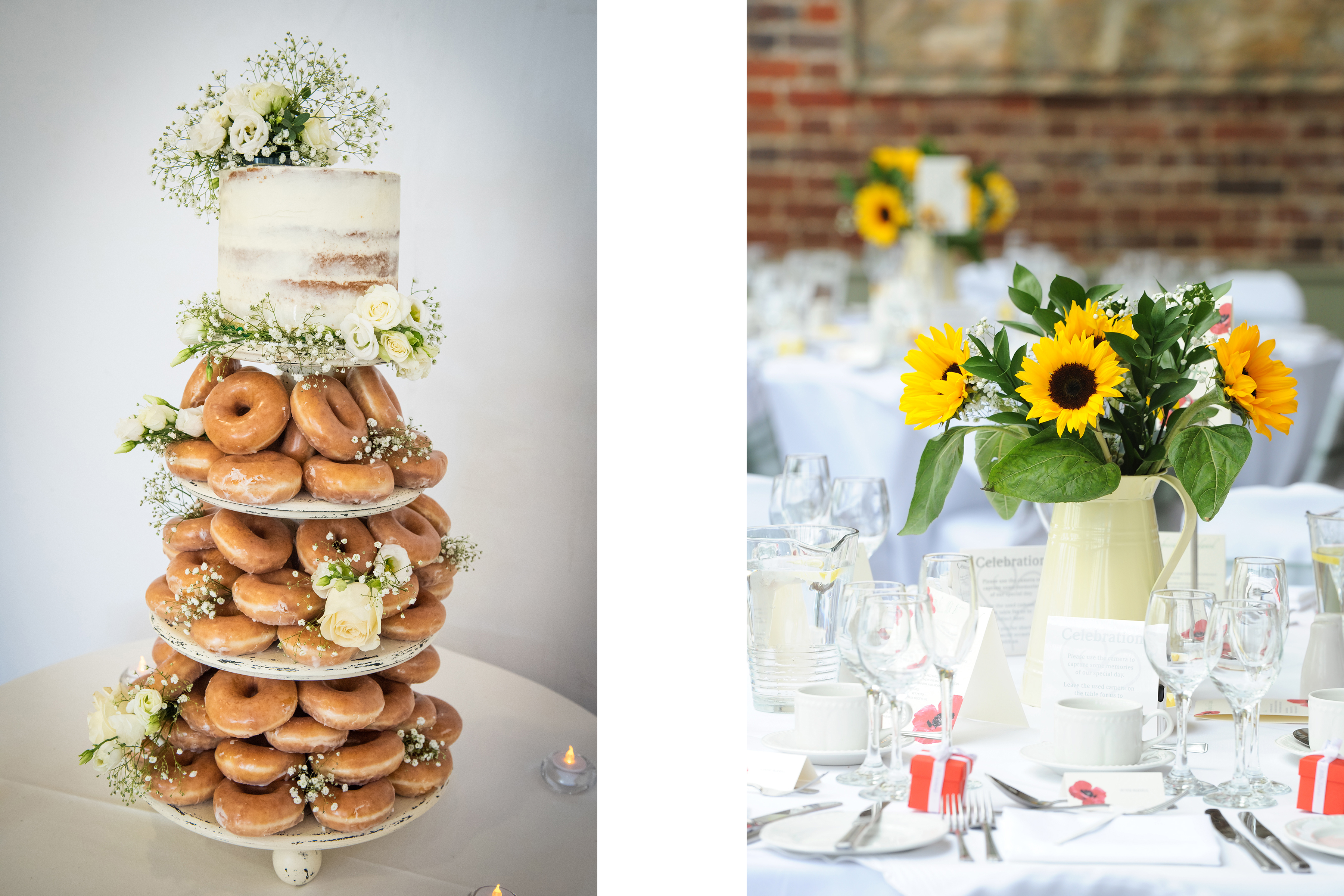 doughnut cake and table flowers